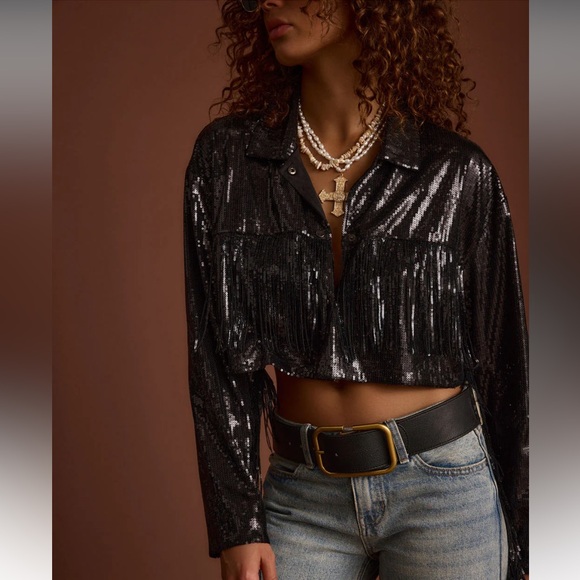 12th Tribe Star Crossed Black Sequin Jacket - Picture 4 of 10